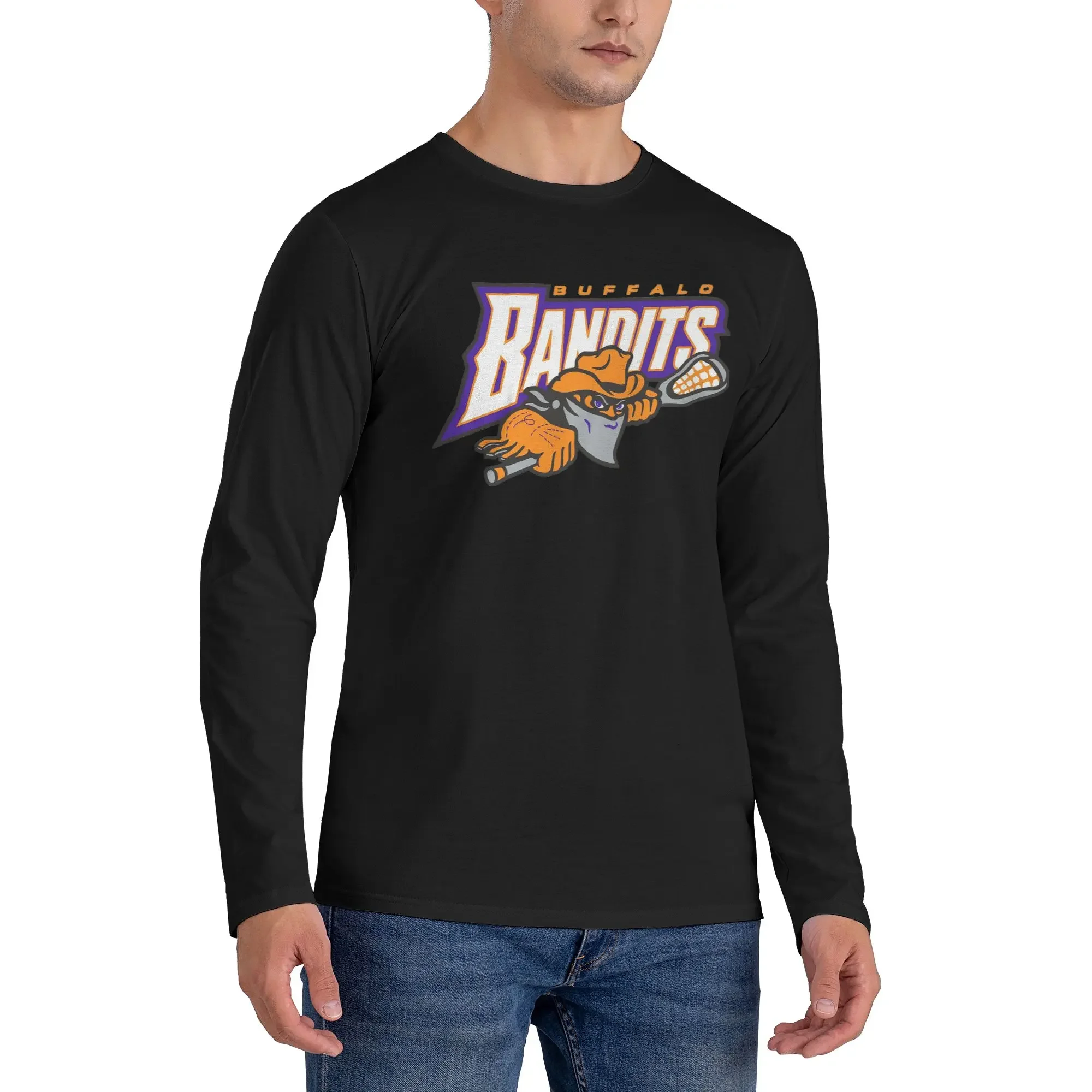

Buffalo Bandits Logo Design Men's Long Sleeved T-shirt Breathable Round Neck T shirts Spring and Autumn Men tops