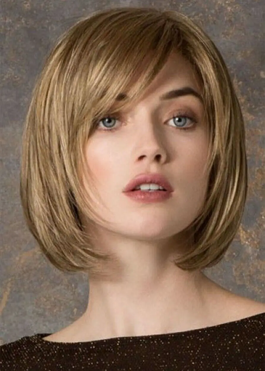 Women's Shorts Bob Layered Hairstyles Straight Human Hair Wigs Natural Daily Use