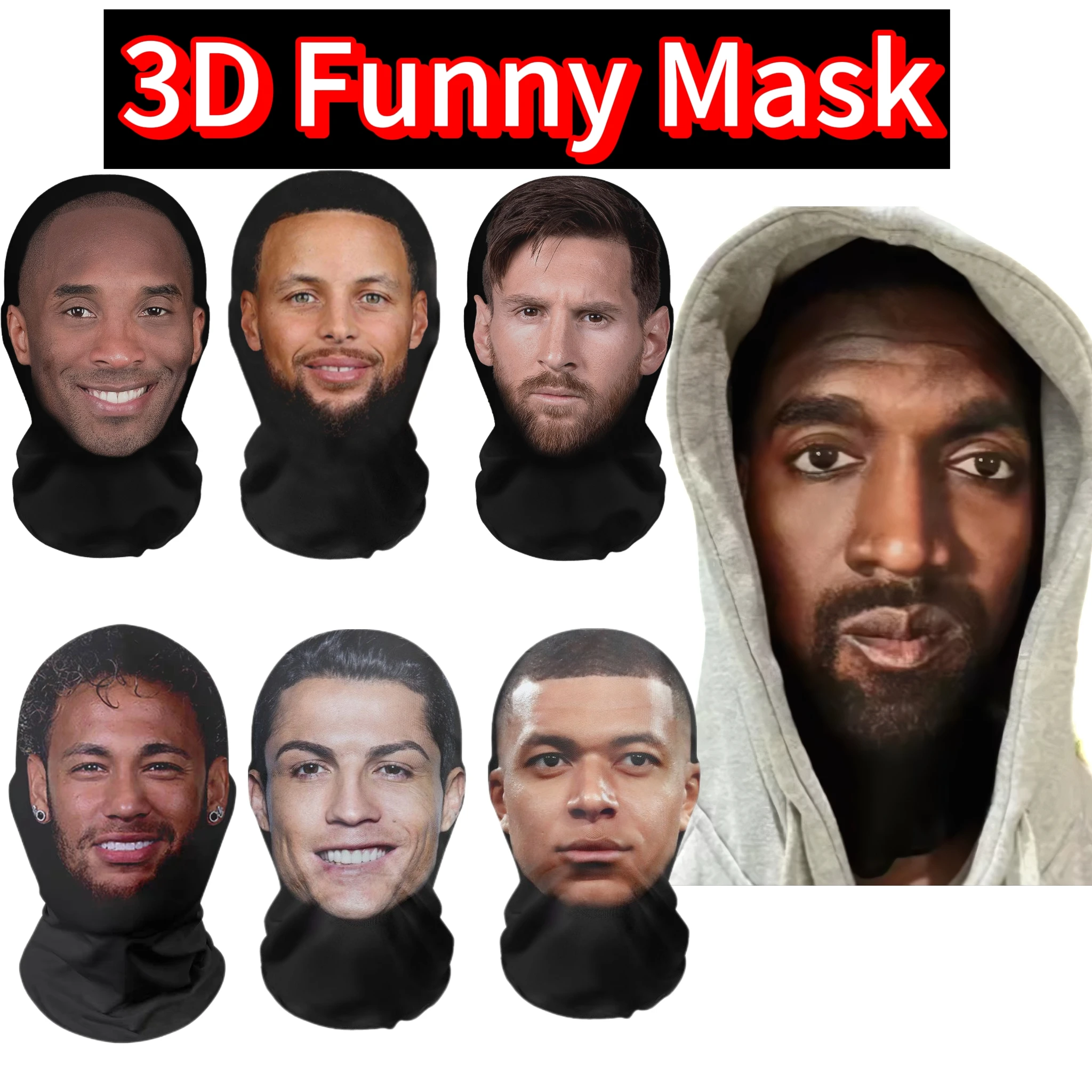 3D Funny Pattern Mesh Face Mask Head Cover Party Cosplay Props UV Protection Shield Ronaldo Pattern