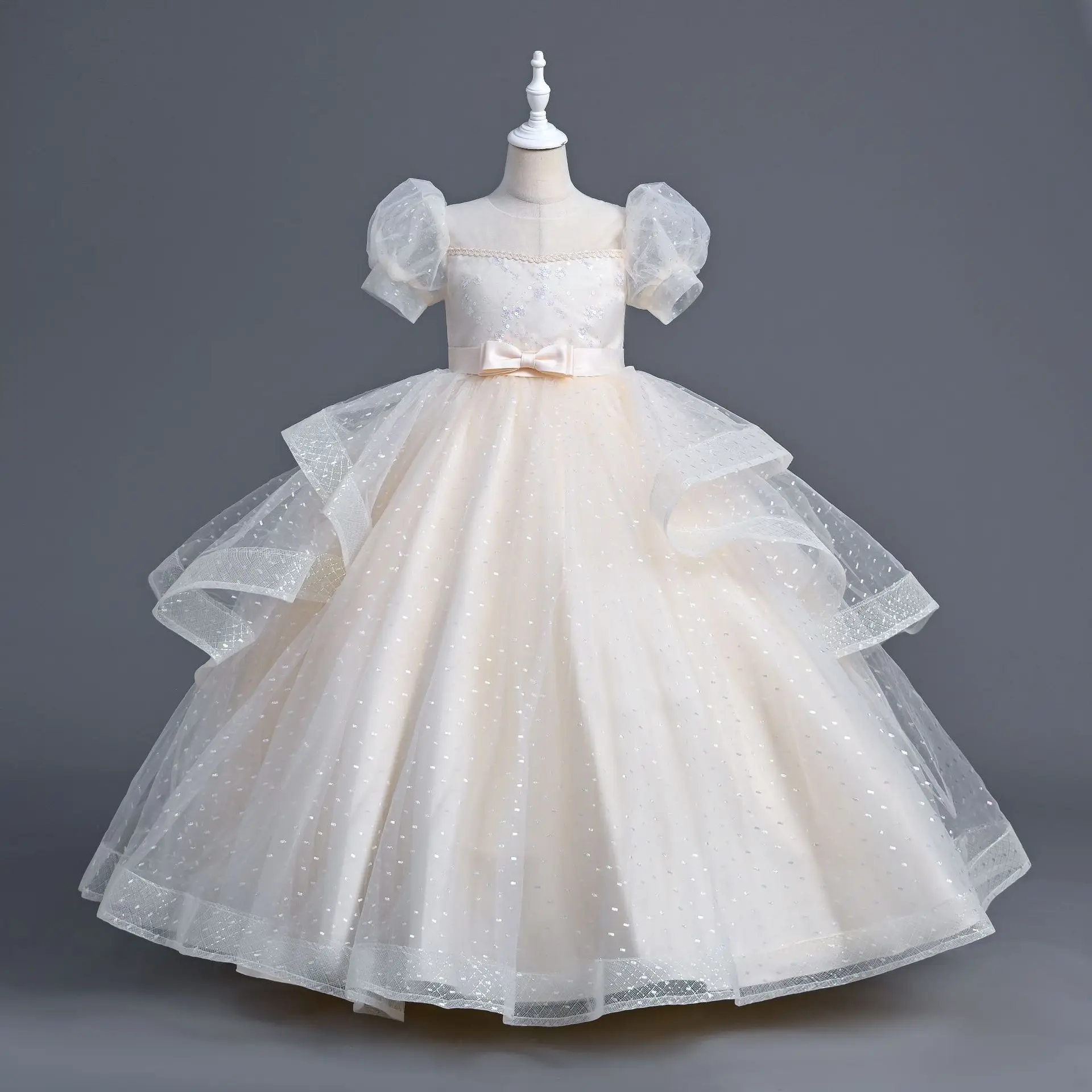 Youth Girls Summer New Sequin Bubble Sleeves Long Mesh Fluffy Skirt School  Graduation Ceremony Fashion Grand Evening Dress - AliExpress 1501