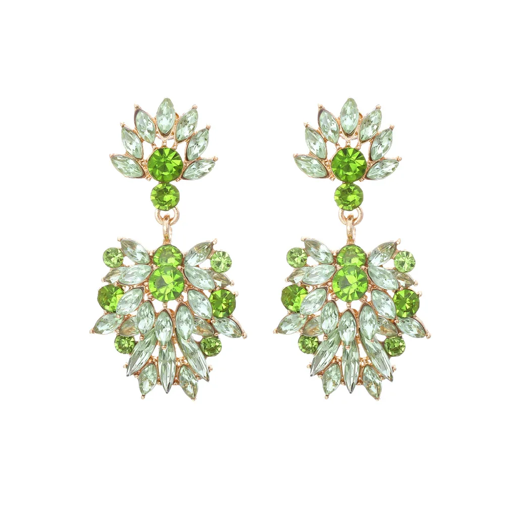 Fashion light luxury style super flash diamond flower earrings women's personality alloy inlaid with diamond earrings