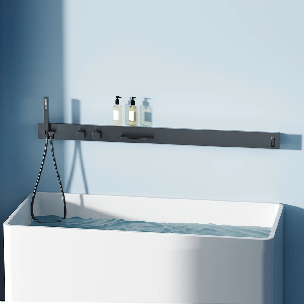 Relextime  Extra Long Storage Rack Towel Bar Wall-mounted Bath System waterfall Faucet Integrate Panel