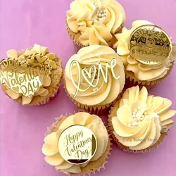 10Pcs/set Happy Valentine's Day Cupcake Topper ins Style Love Heart Marking Acrylic Cake Topper Wedding Party Dessert Decoration