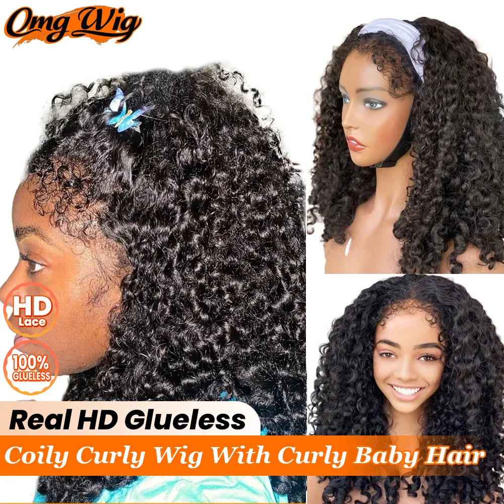 

7x5 Glueless HD Lace Coily Curly Wig With Curly Baby Hair 5x5/4x4 Wear & Go Curly Human Hair Wigs For Black Women New Trend