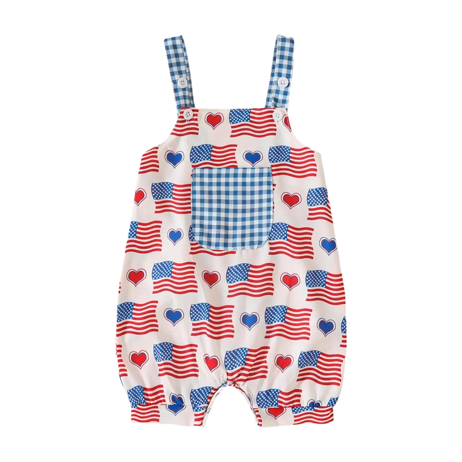 

Baby Girl Baby Boy Outfit Newborn Flag USA Bubble Romper Overalls Smocked Outfits Romper Pants for Girls