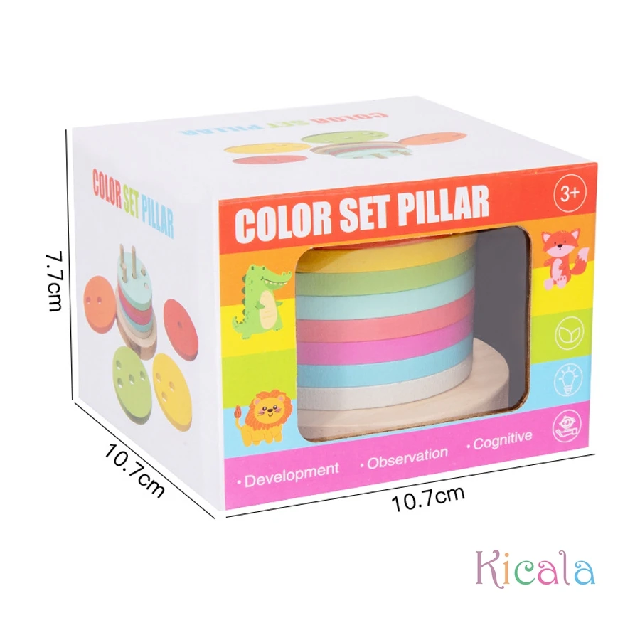 Giocattolo in legno con torre arcobaleno per bambini Set di colori Cilindri colorati Coordinazione occhio-mano Esercizio Regalo per lo sviluppo dell'intelligenza