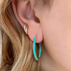 Classic 30mm Blue Turquoise Hoop Earrings for Women Girl Paved Small Beads Paved Brass with Gold Plated Color Fashion Jewelry