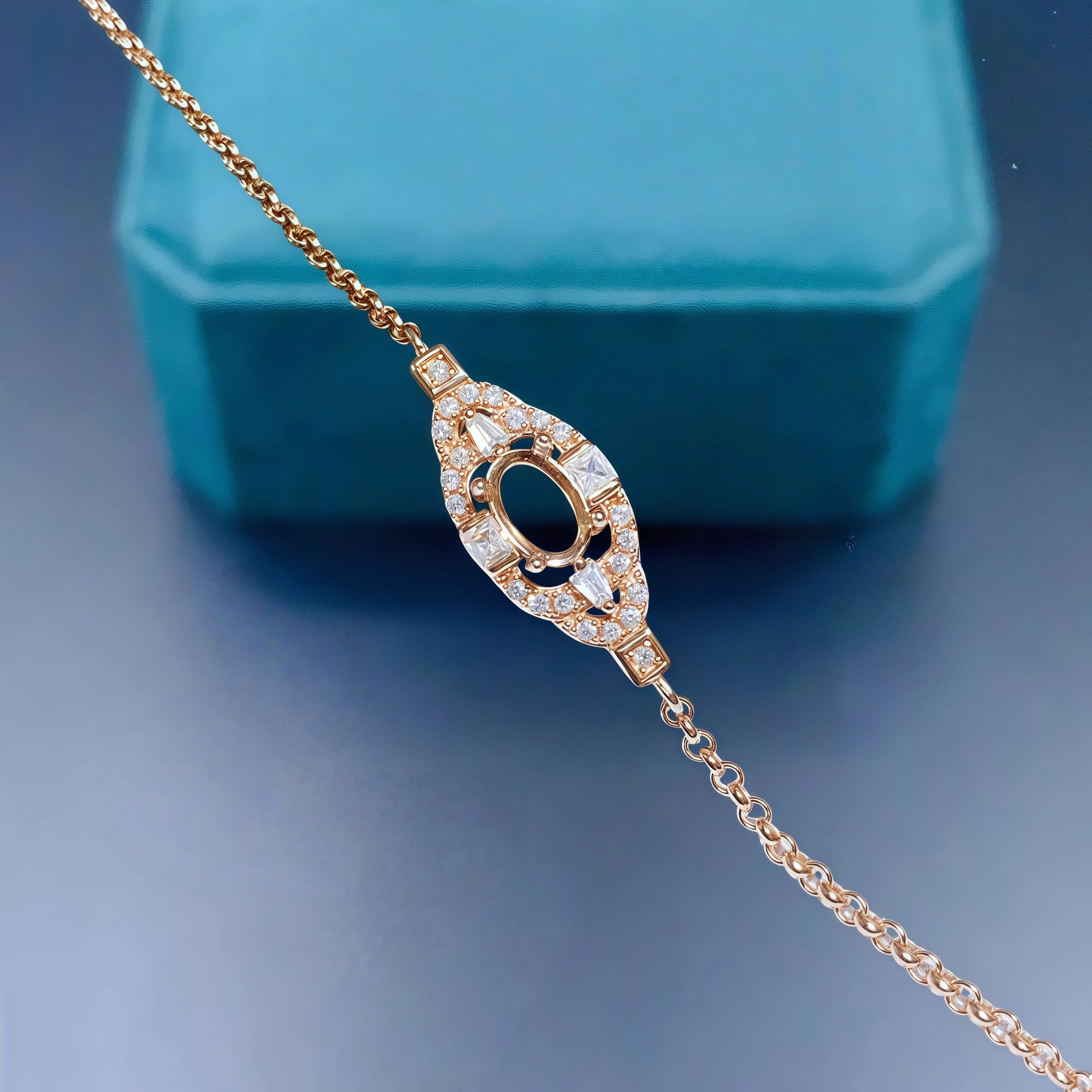 L S925 فضة لتقوم بها بنفسك إعدادات حامل سوار فارغ 4*6 مللي متر حجر القطع الناقص غرامة مجوهرات Charm تصميم بسيط الزركون للمرأة #4