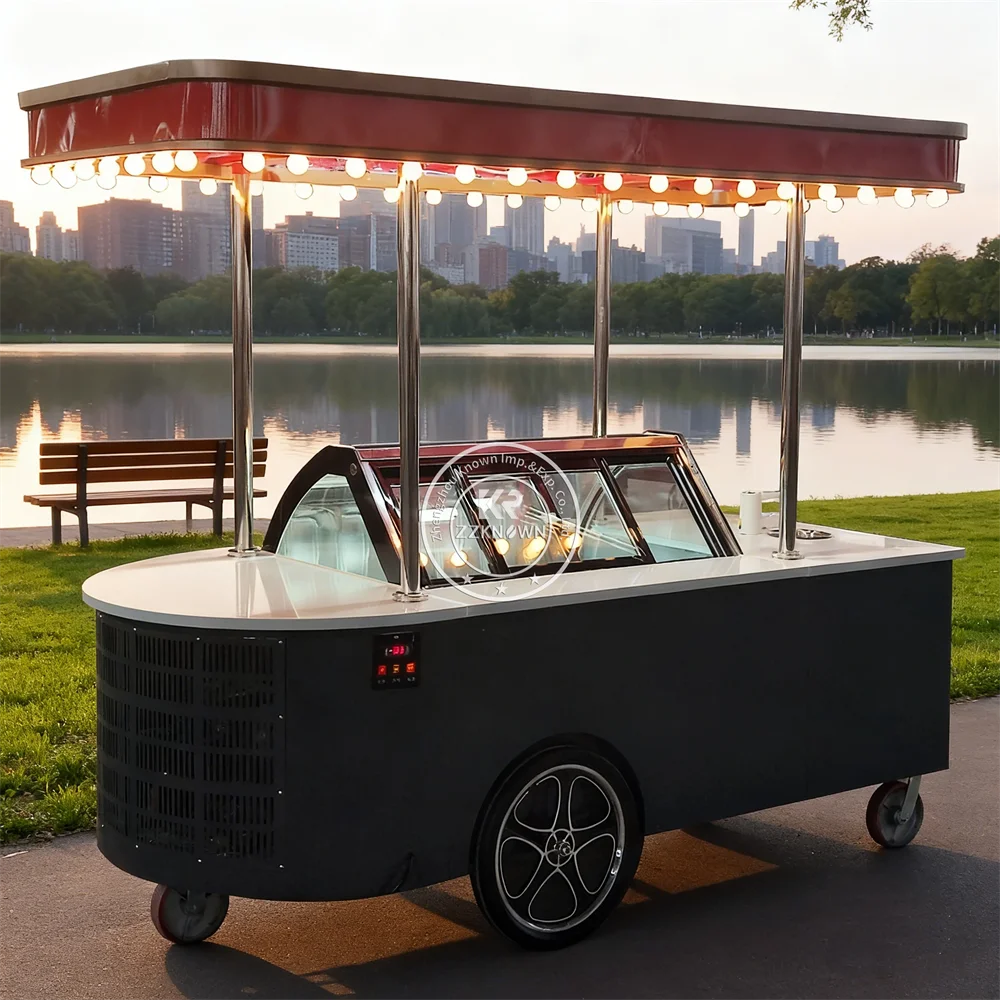

Portable Custom Popsicle and Ice Cream Cart With Umbrella Stainless Steel Ice Cream Vending Cart For Sale