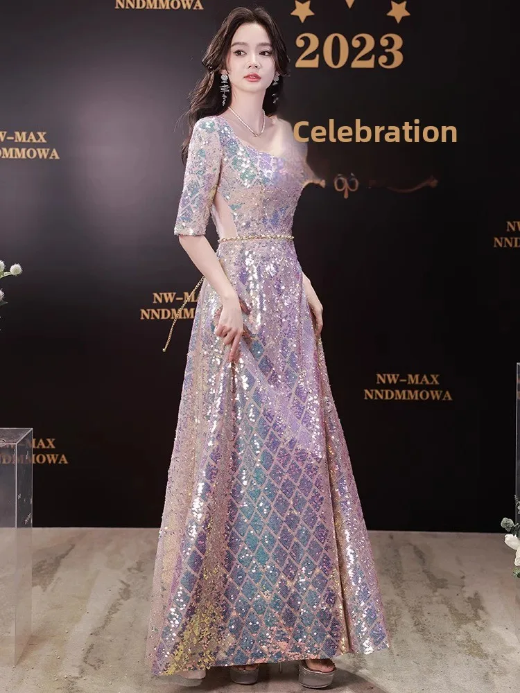 

Ele Sequin Evening Gown Women's Faion ow Host Long Dr High-End Sensation Midi Skirt Zipper Sle mid Waist Design