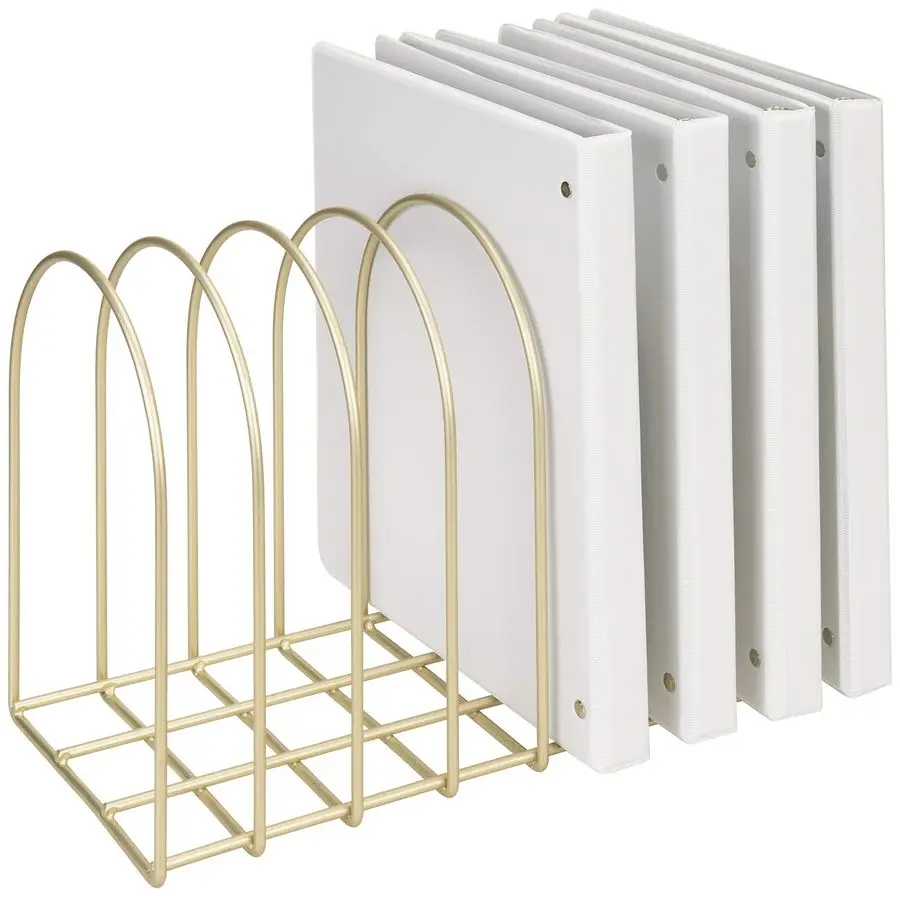 

Large Desktop Document Holder, Brass Metal Wire File Folder Organizer Rack with 8Slots and Arch Design