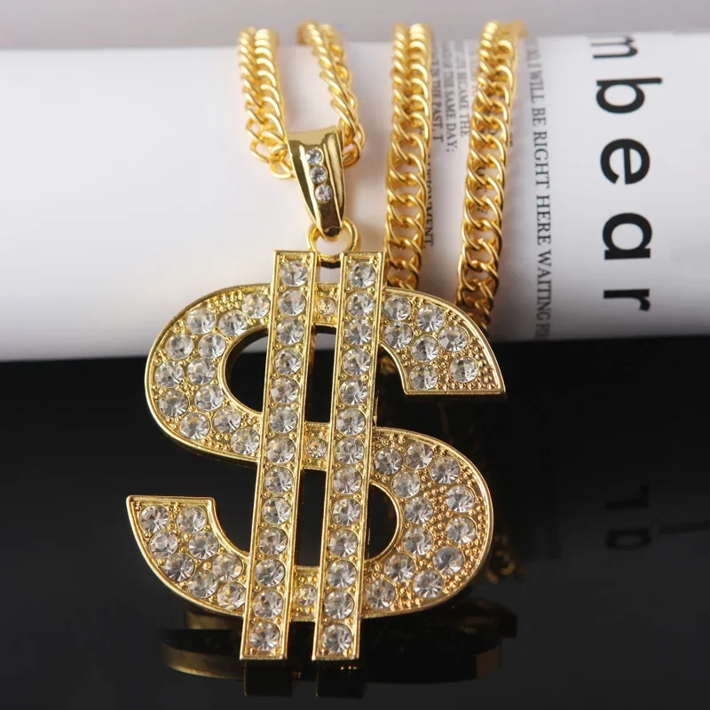 Gold Color Large Dollar Alloy Necklace Hip Hop Nightclub Exaggerated Men\'s Transport Amulet