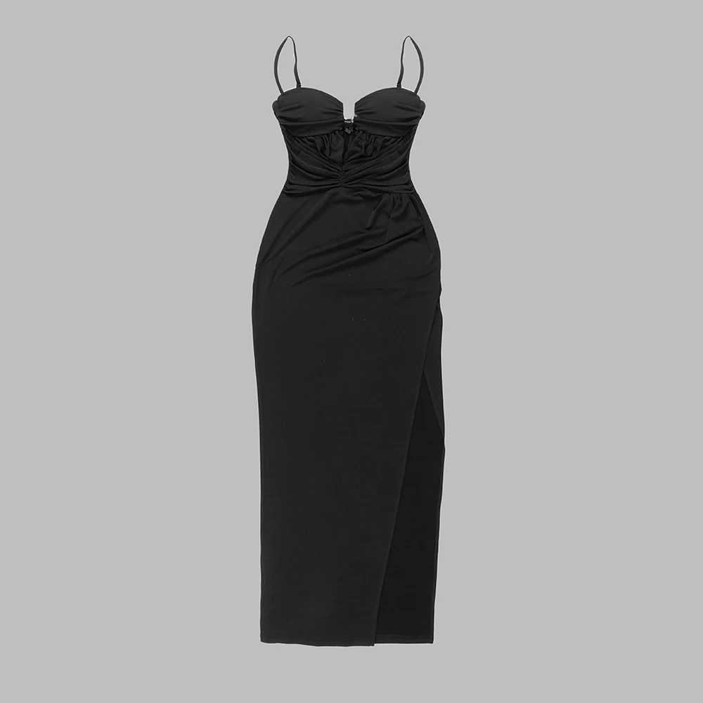 Newest Style Black Backless Spaghetti Strap Dress Women Sexy V-Neck Split Skirt Celebrity Party Red Carpet Gown 2023 Summer