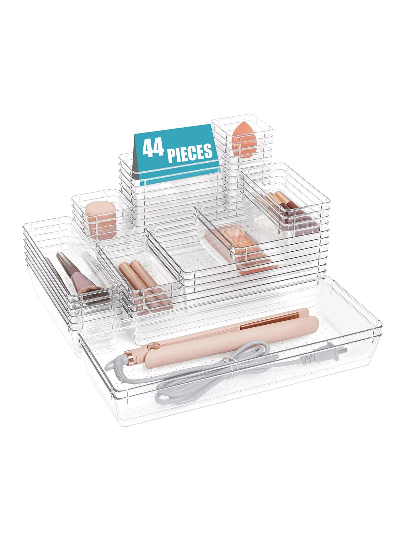 

44 шт. комплект ящиков для хранения ящиков, многофункциональный прозрачный пластиковый набор для хранения ящиков, пластиковые ящики для хранения офисных принадлежностей