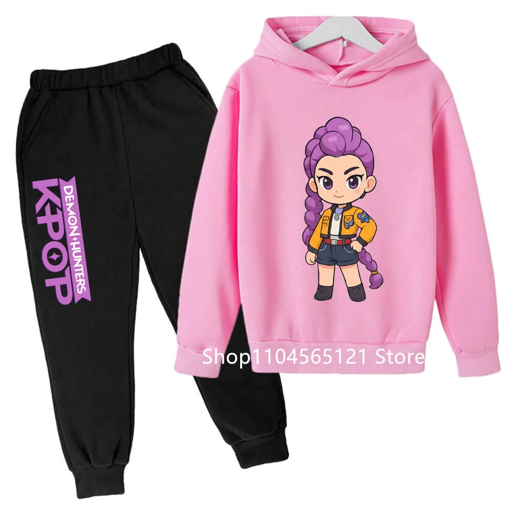

New Unisex Sets Children Hoodies Kpop Demon Hunters Kawaii Pullover Sweatshirt Anime Trucksuit Cartoon Girls Boy Kids Clothes