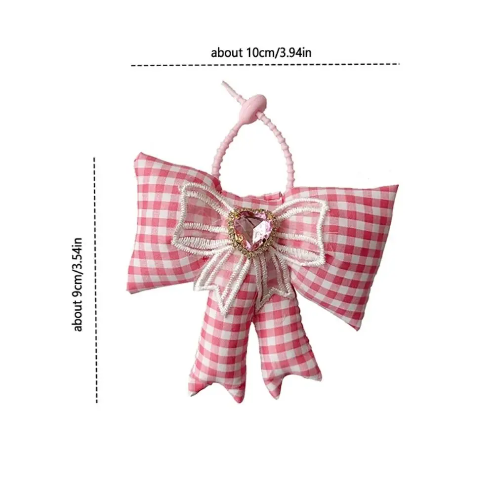 Elegant Cloth Bowknot Bag Pendant Lattice Heart Bow Keychain Korean Style Keyring Phone Chains Girls