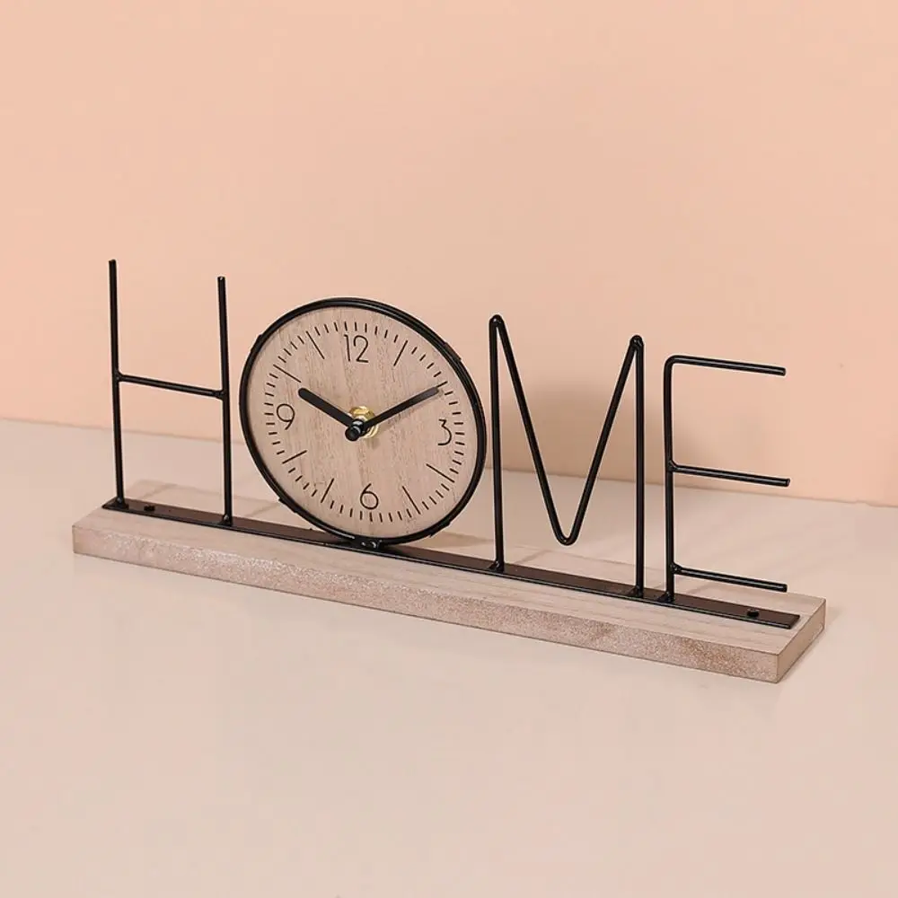 

European Desk Clock Silent Exquisite Wood Retro Clock Office Decor Simple Creative Iron Craft Clock Minimalist Battery Powered
