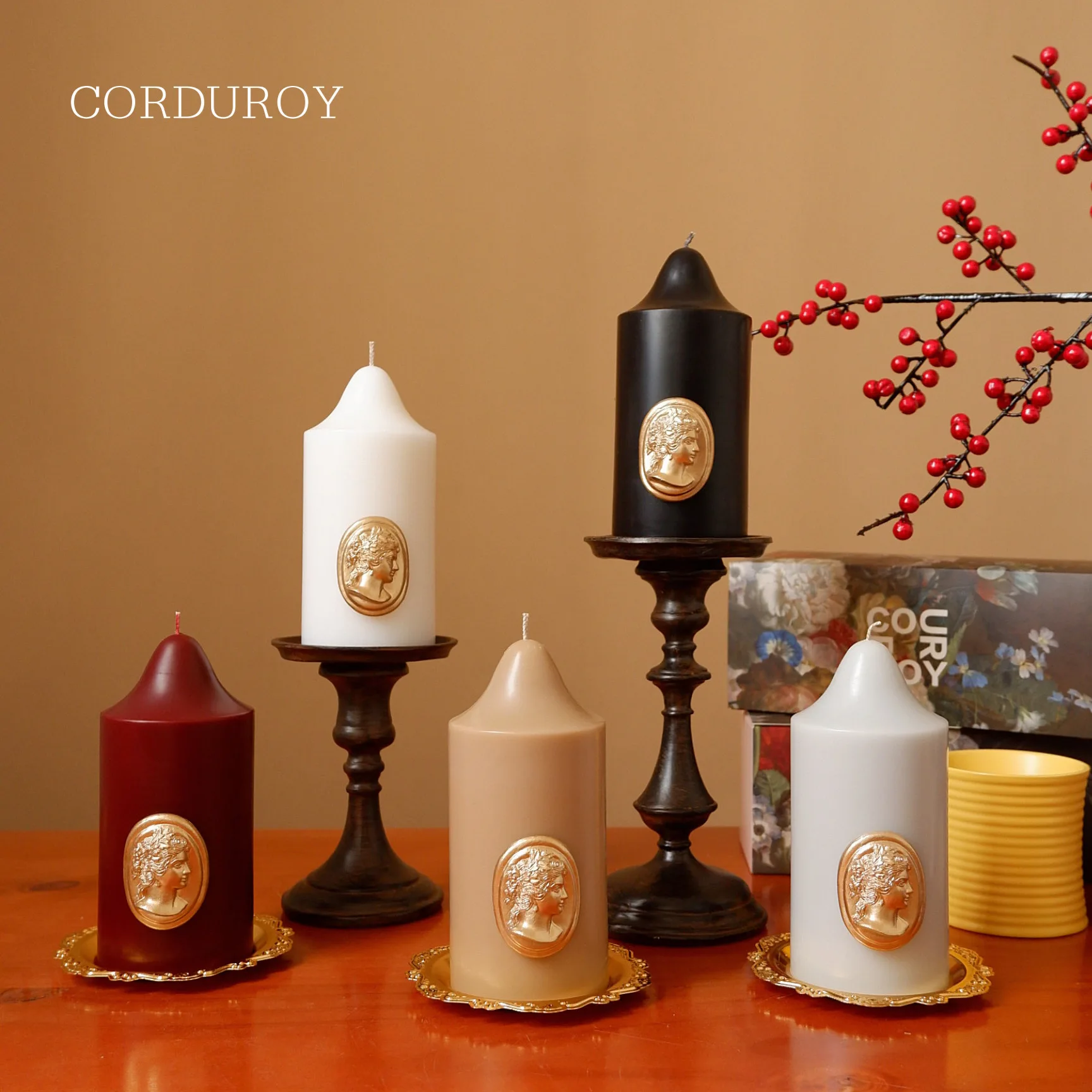 Corduroy Gold Statue Long Handmade Home Aromatherapy Candle Atmosphere Decoration Gift Dining Table Aesthetics