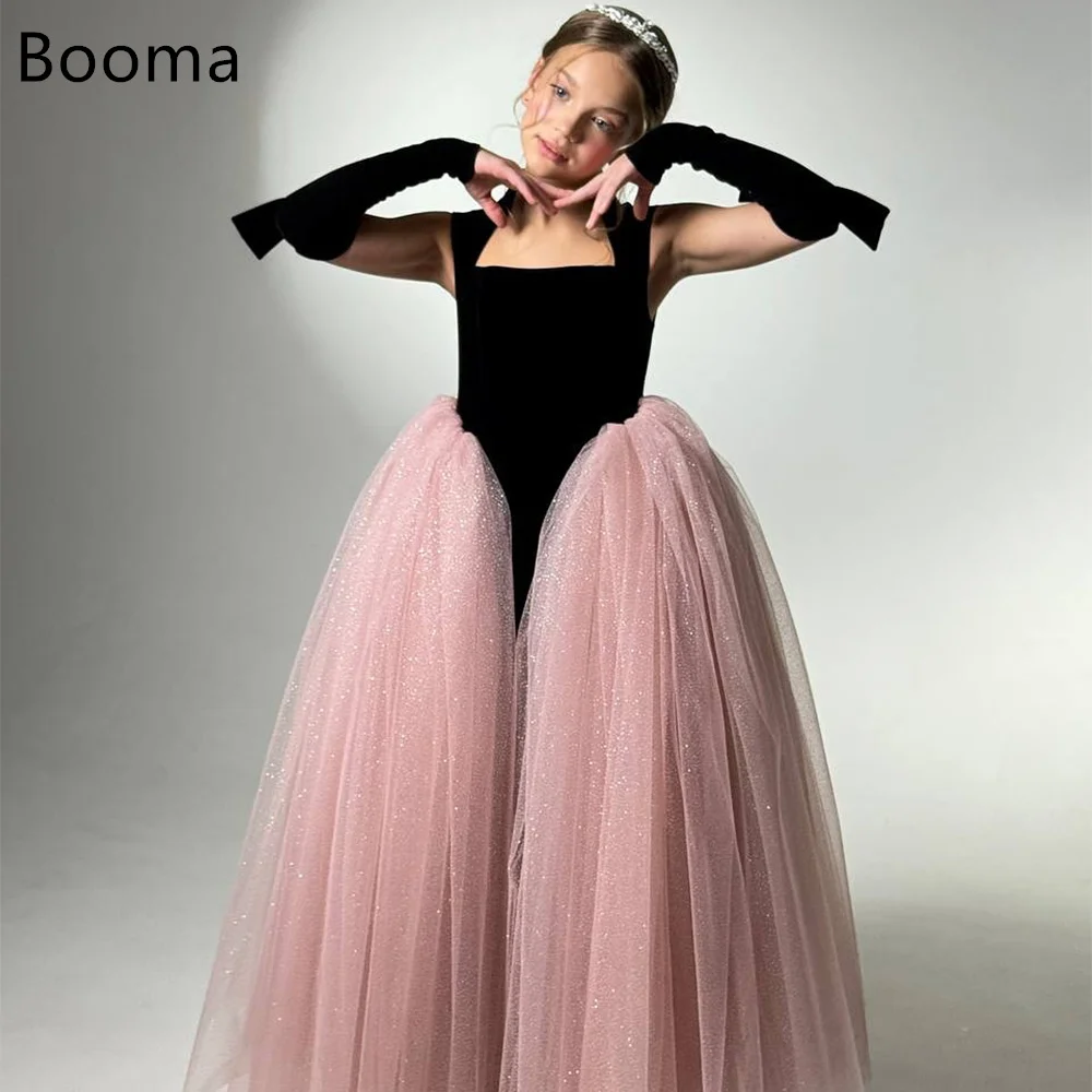 

Booma A-Line Long Velvet Bow Princess Flowers Girl Dresses Sleeveless Wedding Party Dress for Kids Girls Prom Gowns Customized