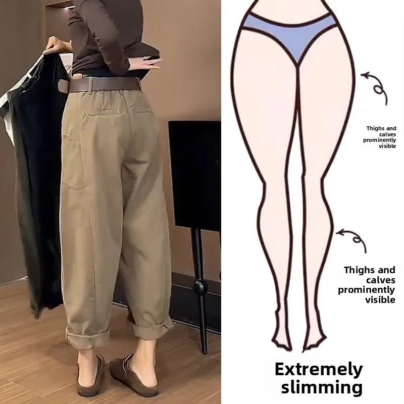 

Slimming Balloon Pants High Waist Wide Leg Casual High Waist Polyester Fiber Single Piece Straight Tube Pure Color