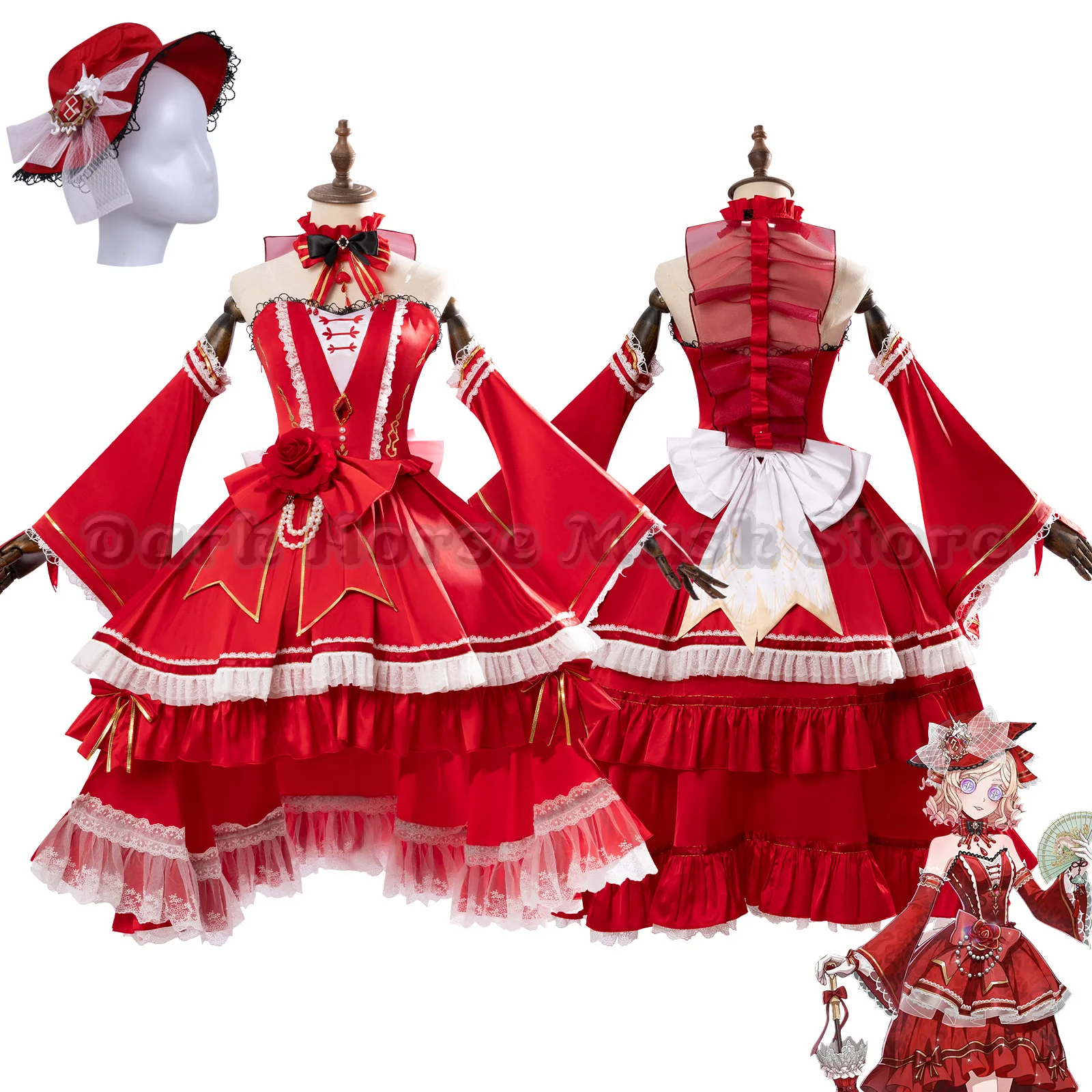 

Game Identity V Vera Nair Cosplay Costume Gothic Outfit Red Dress High Quality Full Set Anime Halloween Party Suit Comic Con