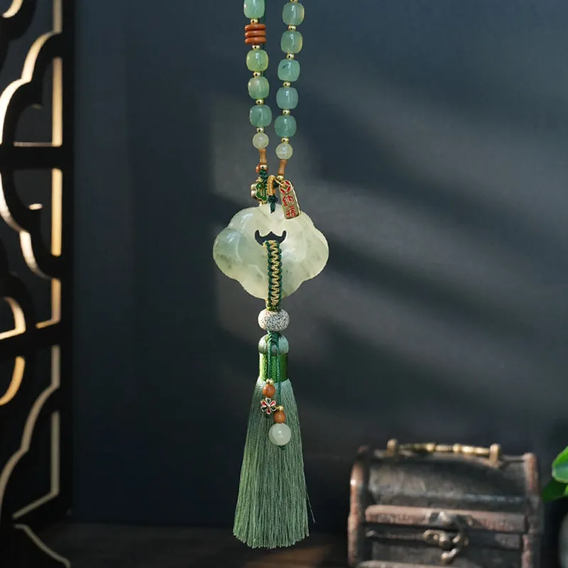 Chinese Style Tianshan Green Jade Ruyi Lock Car Hanger Lucky Blessing Tassel Interior Ornament Aesthetic Women Gift Traditional