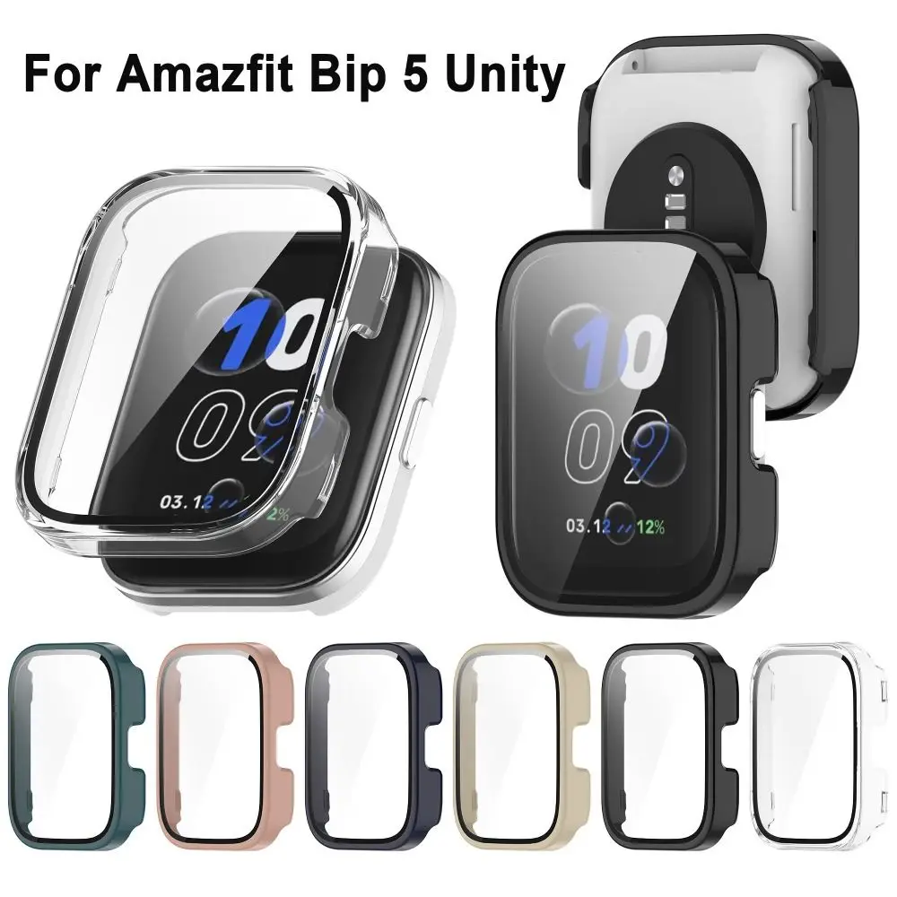 PC+Tempered Protective Case Anti-Scratch Smart Watch Screen Protector Accessories Full Cover Cover Shell for Amazfit Bip 5 Unity