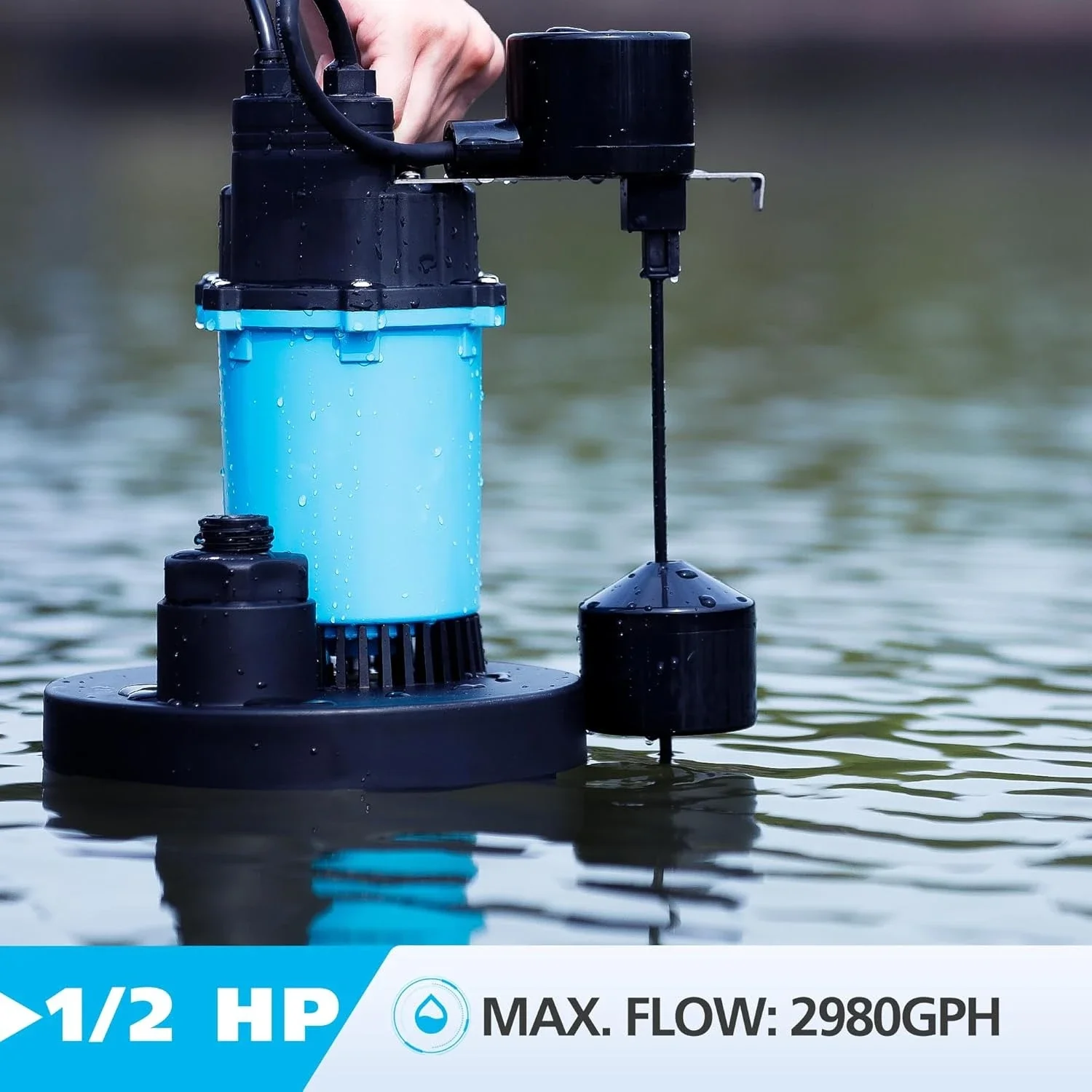 1/2HP Sump Pump Submersible 2980GPH, Vertical Float Switch Automatic Utility Pumps for Clean/Dirty Water Pump , Max. Head 28 FT