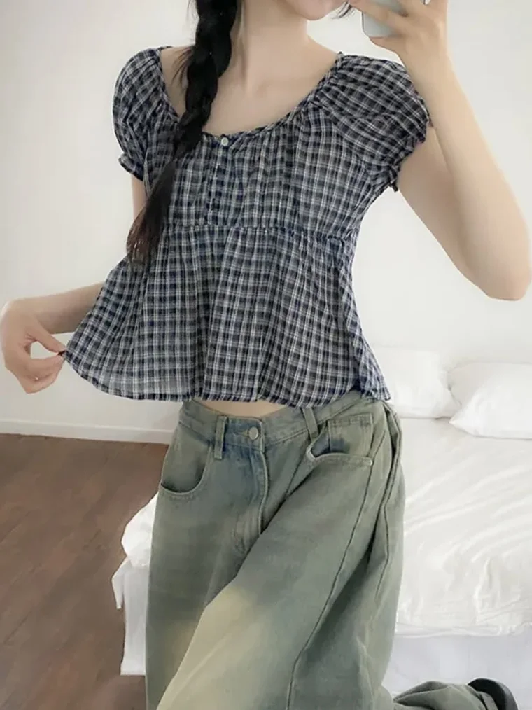 Fre Sle Bubble Sve irt Chic New Women's ort Design Doll Top round Ne Casual Summer Faion Small Size Friendly