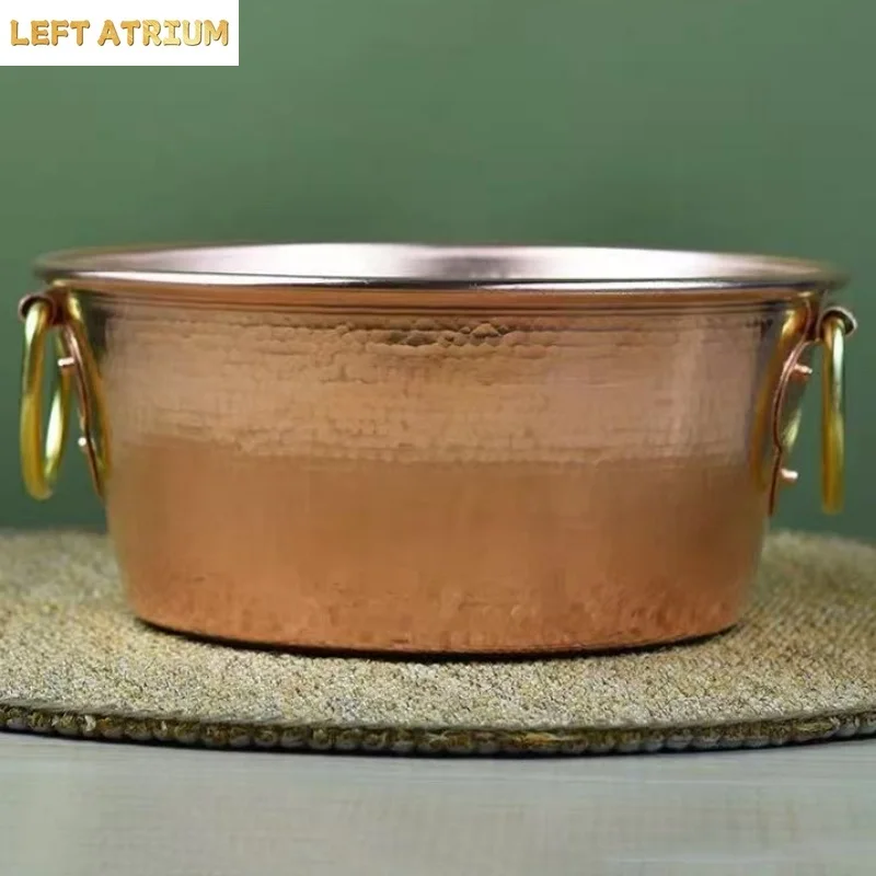 Vintage Copper Pot,Thickened Hot Pot Cooking Utensil Simmering and Pasta Stewing,Handcrafted Hammer Texture 26 cm Handheld Pot view 2