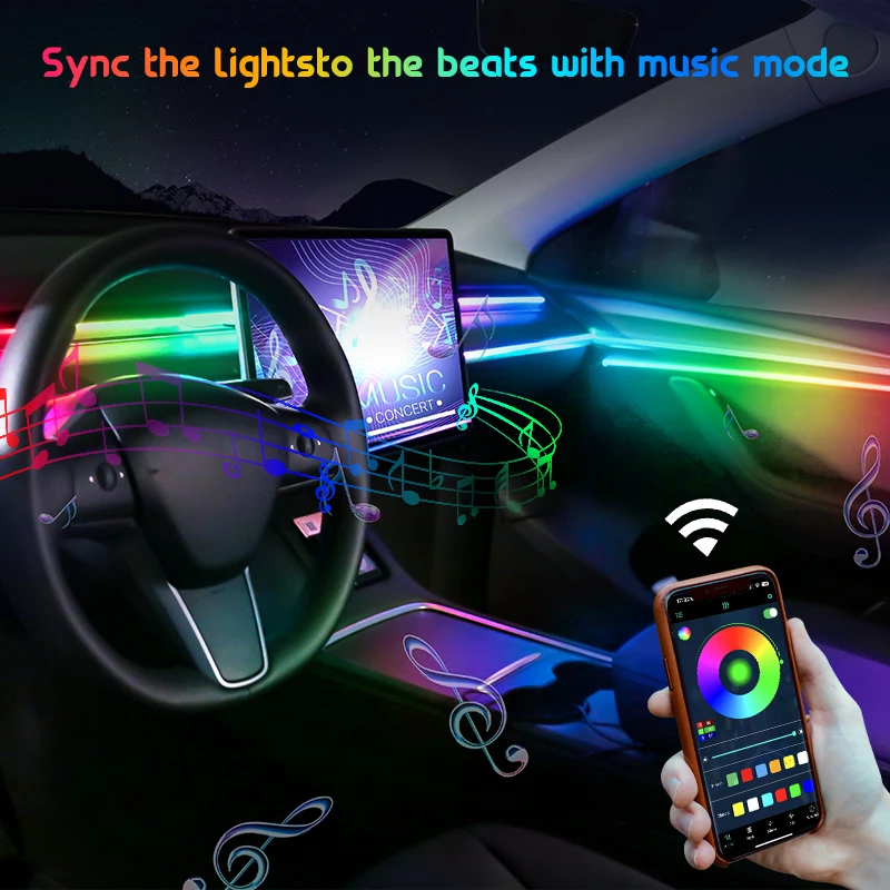 22 in 1 18 in 1 64 Color RGB Symphony Car Atmosphere Interior LED Acrylic Guide Fiber Optic Universal Decoration Ambient Lights