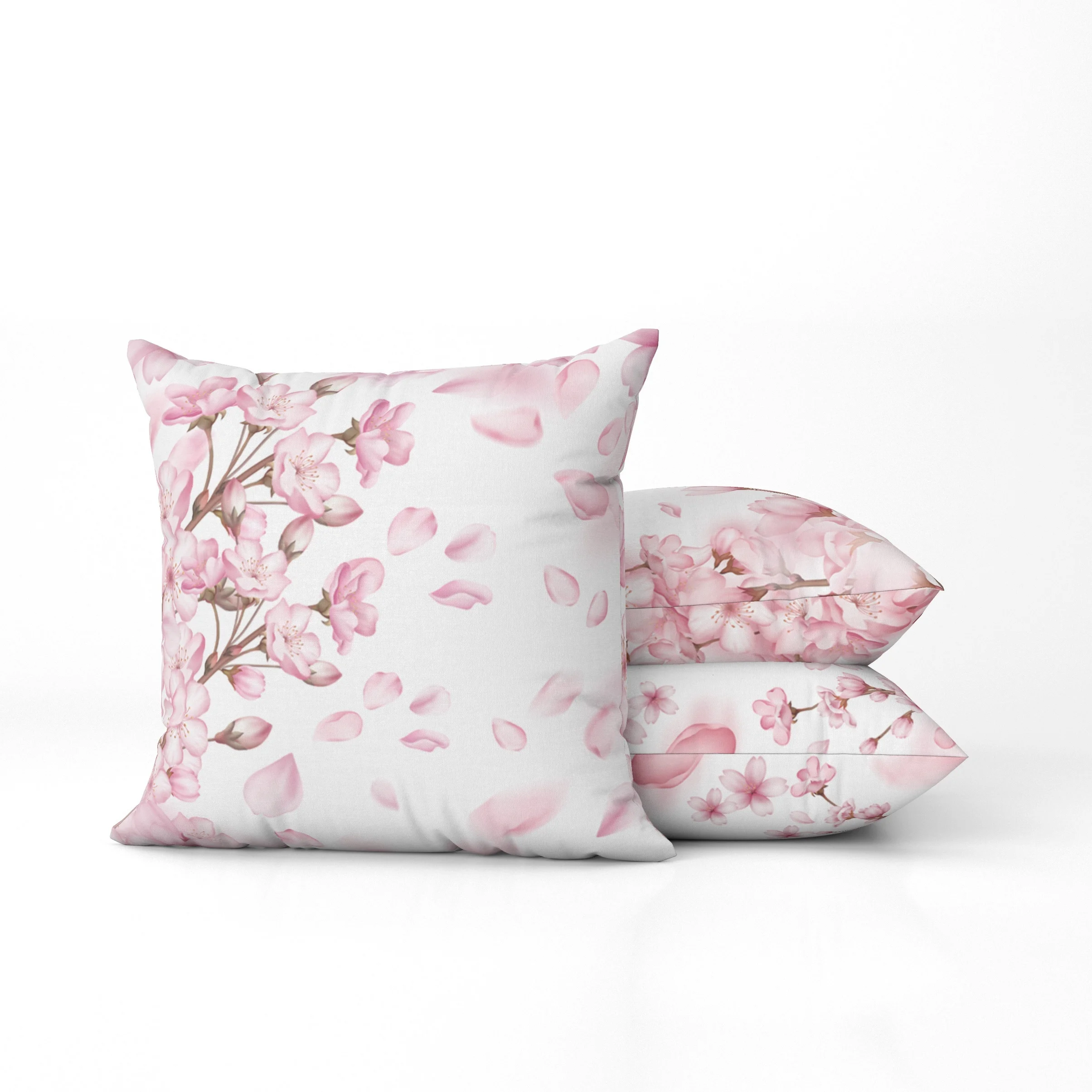 4-piece set of polyester cherry blossom throw pillow covers suitable for room, bedroom, and home decoration. Insert not included