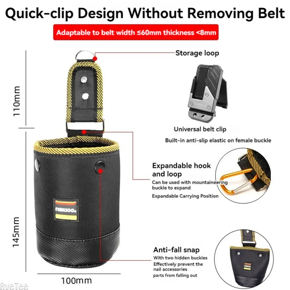 NAKIOO Tool Bag Nail Screw Storage Bag With Buckle Quick Hanging Can Tighten Tool Bag For Carpenter Electrician Cylinder