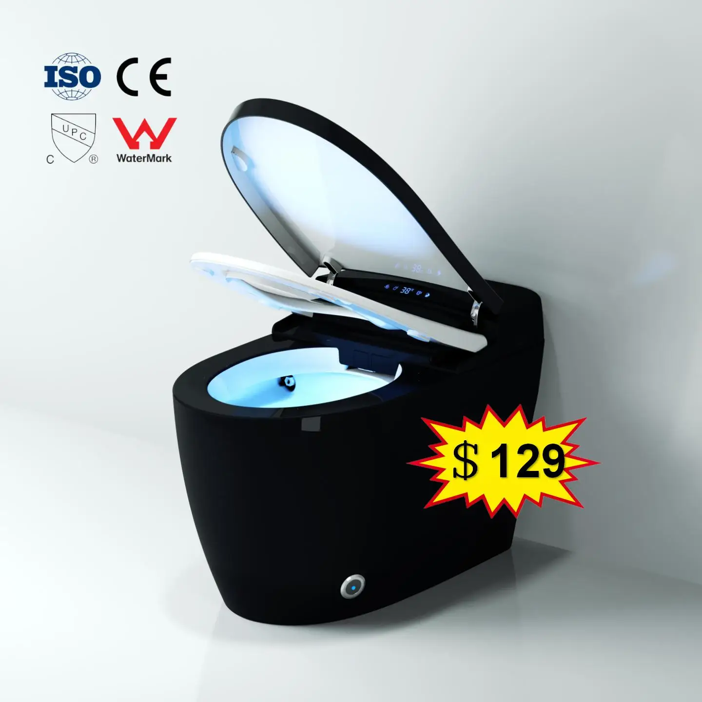 Custom Modern Floor Mounted Luxury Black Smart Toilet With Bidet Heated Seat