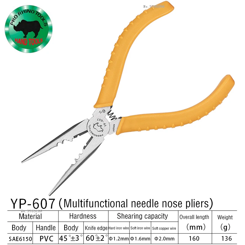 Japanese RHINO YN-607 Multi-Functional Electrician Oblique Pliers YP-607 Sharp Nose Wire Stripping Industrial Grade Pliers