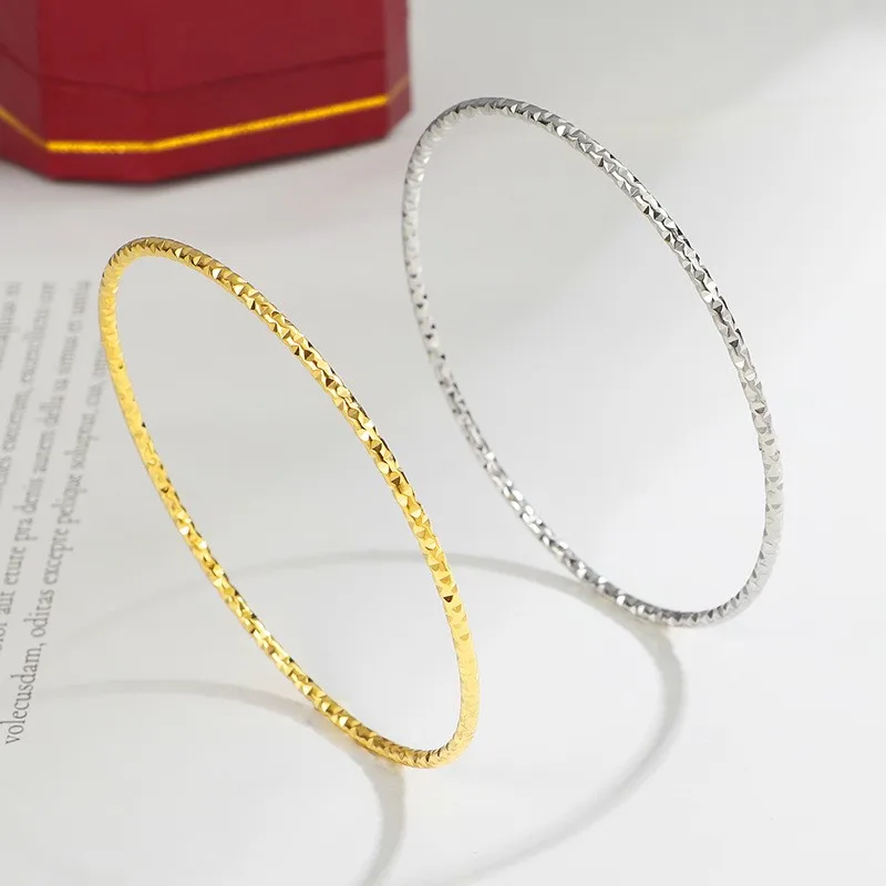 Stainless Steel Stackable 2mm Thin Faceted Slip On Bangle Bracelet for Women Girl