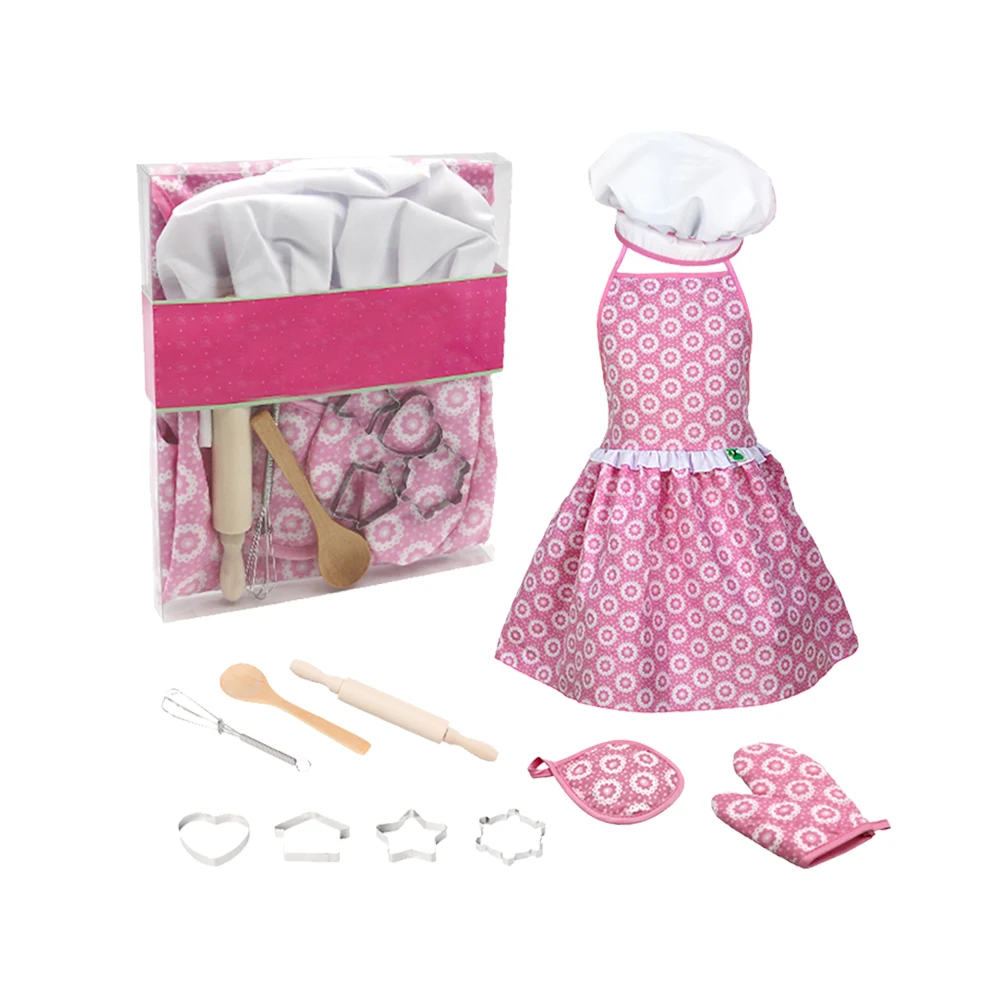 Ensemble d'ustensiles de cuisine pour enfants, 11 pièces, tablier, chapeau de Chef, mitaines de four, jeu de simulation, jeu de rôle, Costume de cuisine éducatif