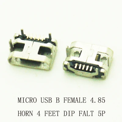 10PCS Micro USB 2.0 Connector 5P DIP B Type Phone Charing Connector USB 2.0 Jack Female Socket 4.8X7.2 or 4.8X5.6mm Horn