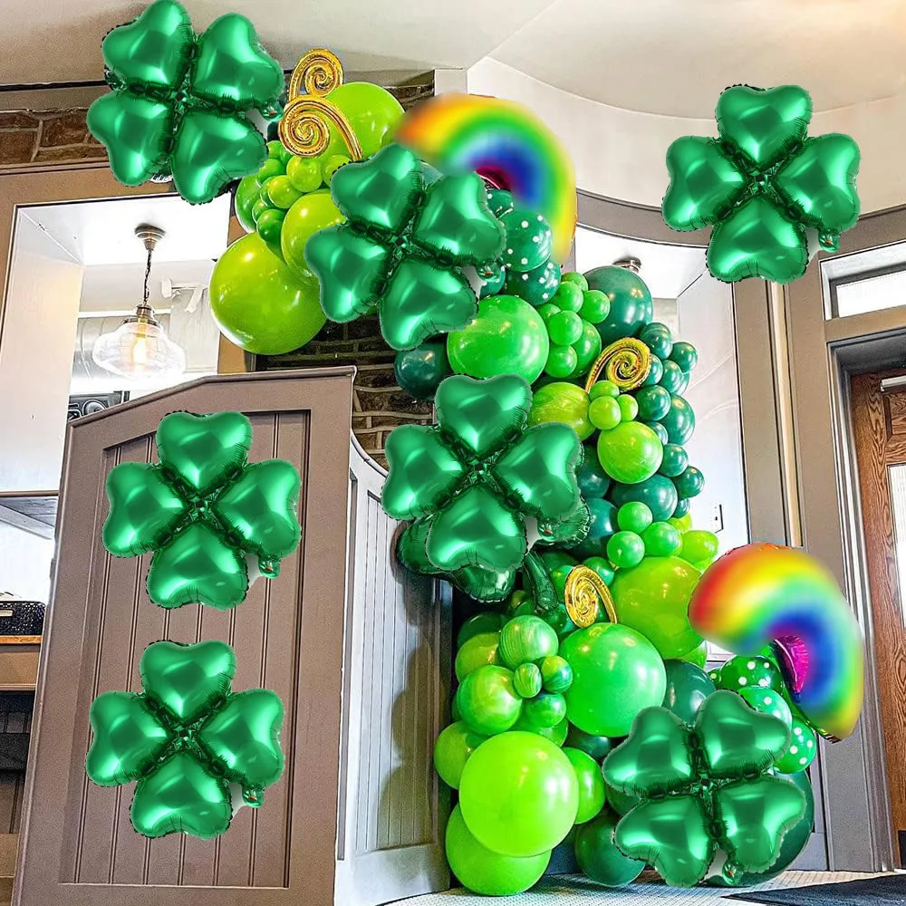 100-10 Stück St. Patrick's Day Luftballons, vierblättrige Kleeblatt-Folienballons, 18 Zoll Shamrock-Ballons, St. Patrick's Day, Hochzeit, Geburtstag, Dekoration – Detail 39