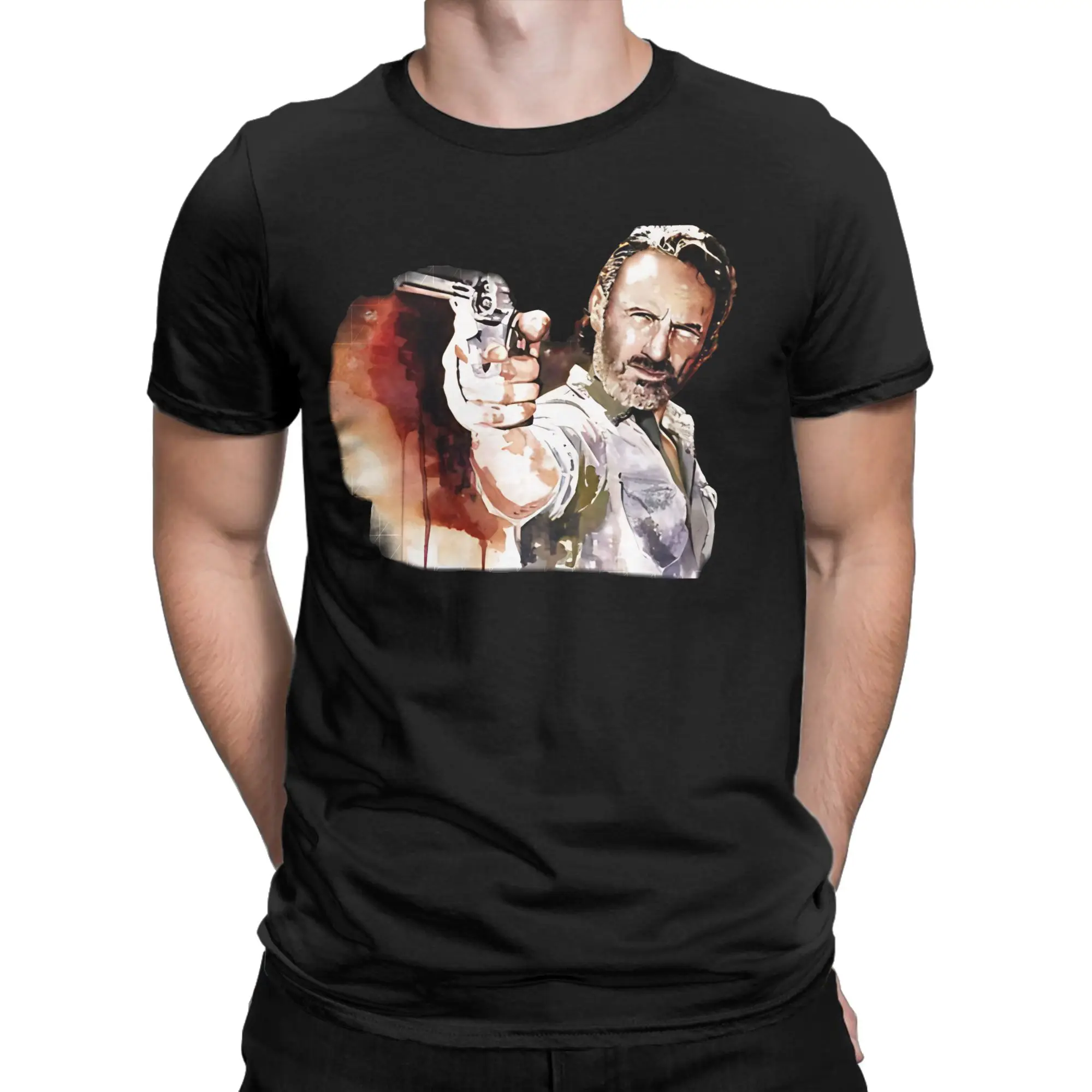 Casual T Shirt Beach R-Ricks Grimes Quotes Novelty T-Shirts The Walking Dead Cotton Tee Shirt for Male Funny Short Sleeve Tops - view 2