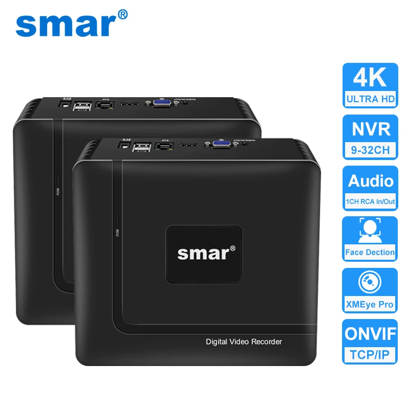 

Smar H.265 Max 4K Output CCTV NVR Face Detection 9CH 10CH /16CH 32CH 4K Security Video Recorder Motion Detect P2P Onvif XMEYE