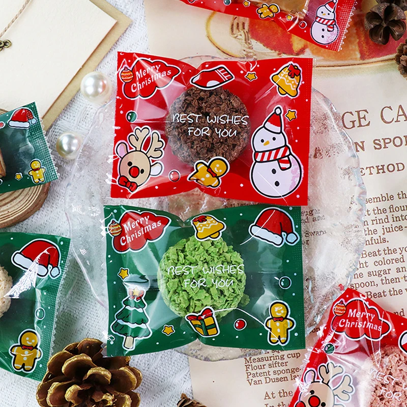 100Pcs Christmas Hot Seal Candy Bags For Handmade Candy Nougat Biscuit Packaging XmasNew Year Party Decoration