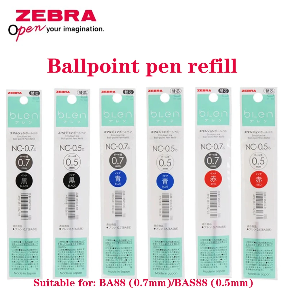 10PCS Japan ZEBRA Blen Ballpoint Pen Refill NC-0.7/NC-0.5 Back To School Kawaii Stationery Applicable To:BAS88/BA88 0.5/0.7mm