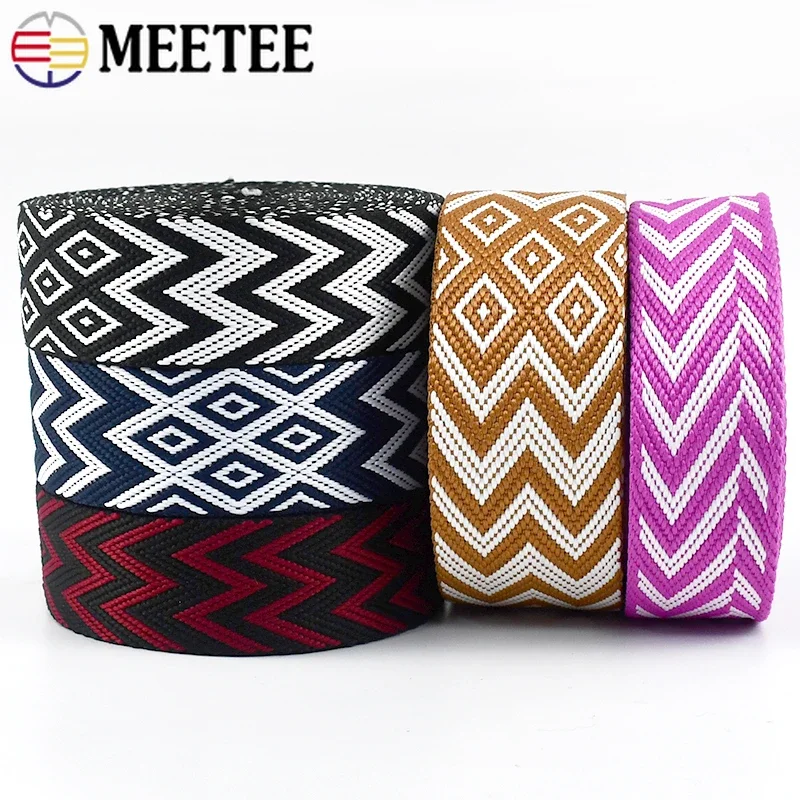 2/3/5Meters Meetee 38mm 2mmThick Polyester Jacquard Ethnic Webbing Luggage Strap Ribbon Trim Sewing Bias Tape Bag Belt Accessory