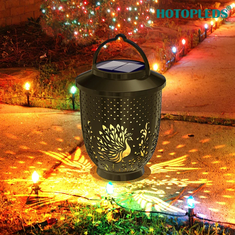 

New Outdoor Solar Garden Lantern Garden Lawn Atmosphere Light Hollow Butterfly Peacock Projection Light Solar Garden Light