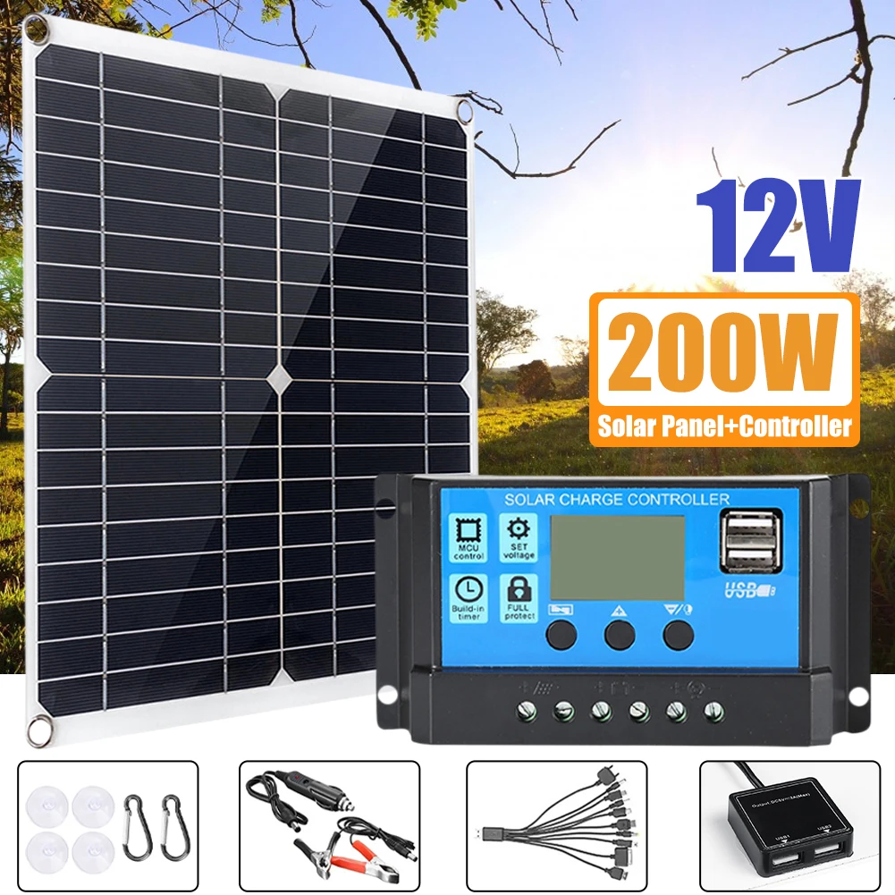 200W Solar Panel Kit 12V With 100A Solar Charge Controller Dual 5V USB Outputs Solar Panel Controller Combo For Caravan Boat