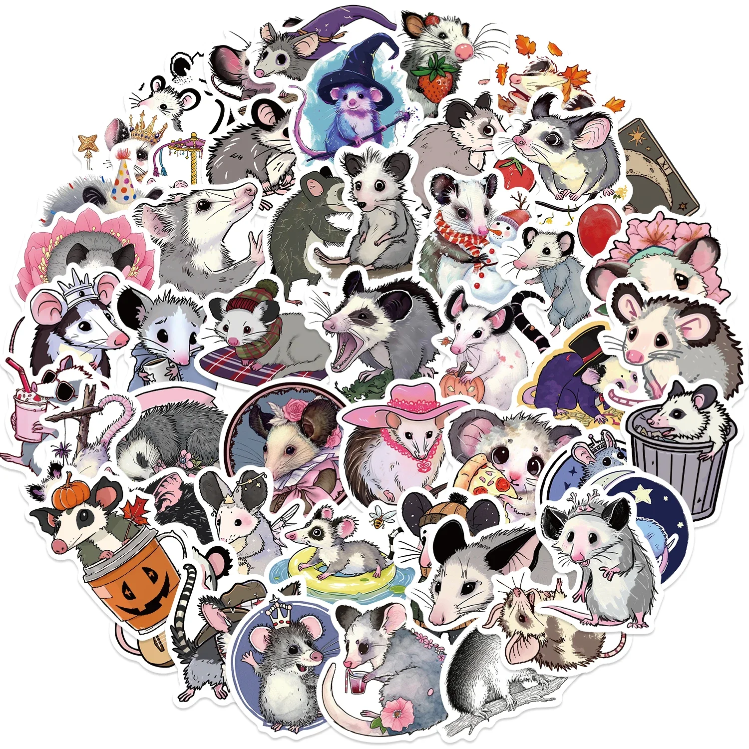 50pcs Cute Mood Possum Stickers Opossum DIY Stickers Scrapbooking Phone Luggage Skateboard Waterproof Decals