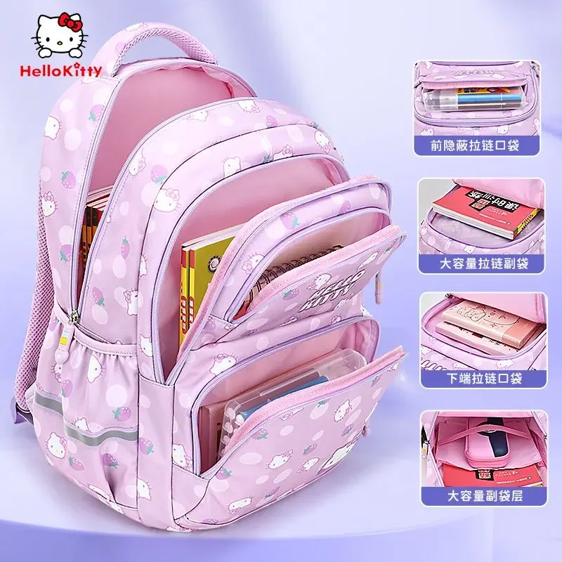 Sanrio Kuromi Mochilas para Crianças, Proteção Coluna, Redução de Sobrecarga, Estudante Primário, Mochila Feminina