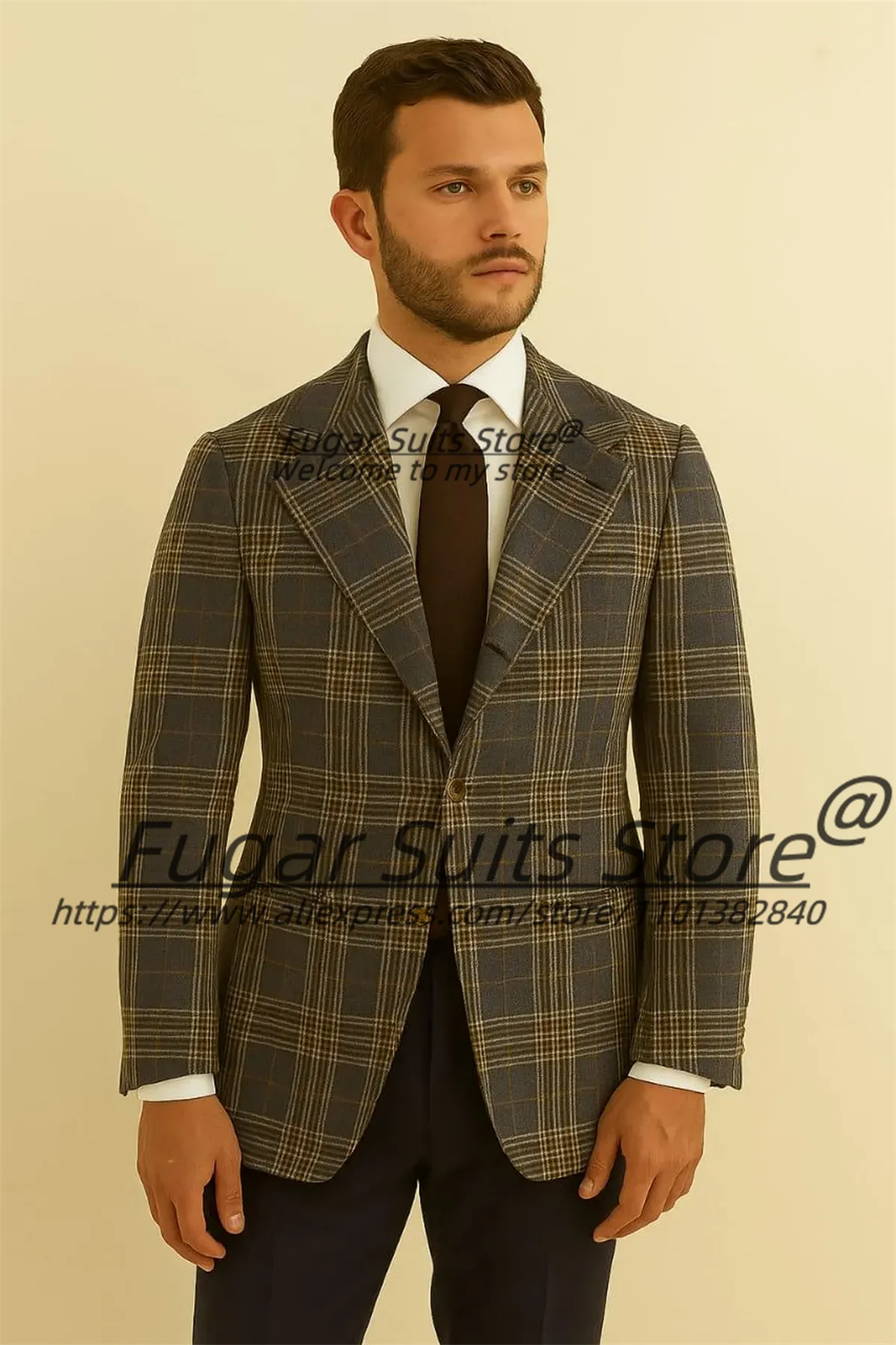 

Italian style Formal Plaid Casual Party 2 Pieces Sets Slim Fit Notched Lapel Groom Wedding Tuxedos Customized Male Prom Blazers