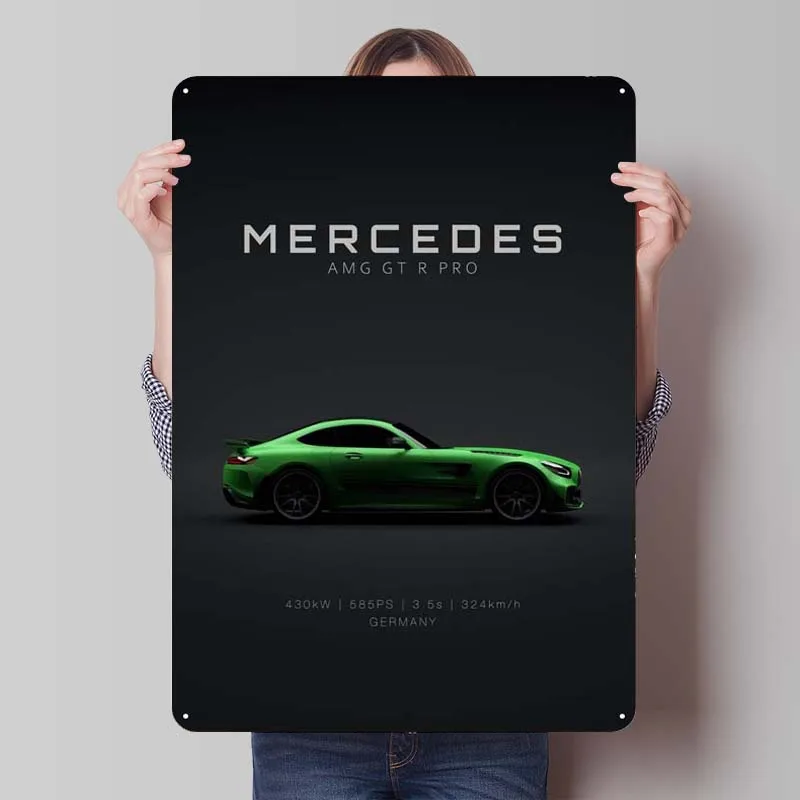 Mercedes AMG GTR PRO Green Metal Sign Cars Poster Coffee Corner Tinplate Sign for Garage Wall Art Decoration Room Decoration Man